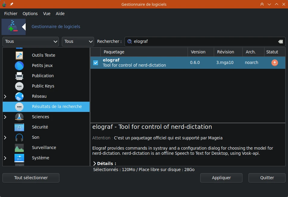 Installation d'Elograf avec le Gestionnaire de logiciel de Centre de Contôle de Mageia (CCM)